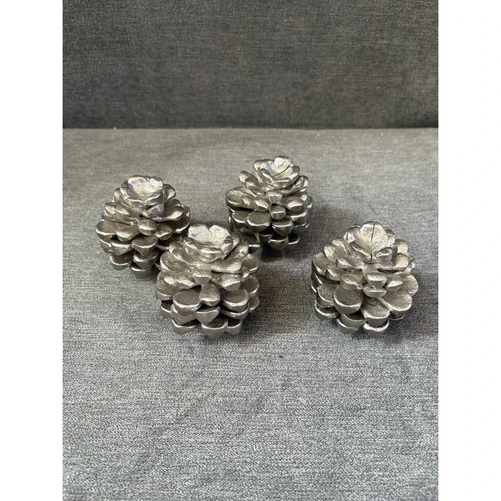 West Elm Set of 4 Pine Cone Silver Place‎ Card Holders Heavy Metal Forest Shine